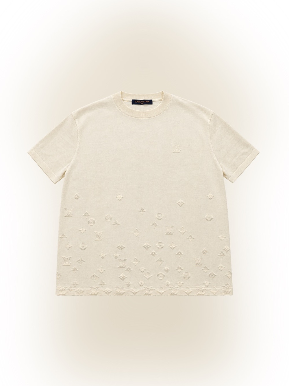 Louis Vuitton Cream Embossed Monogram Crewneck knit shirt for Men